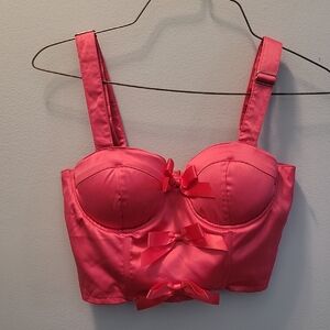 Sugar Thrillz Bright Pink Satin Longline Bustier with Bows